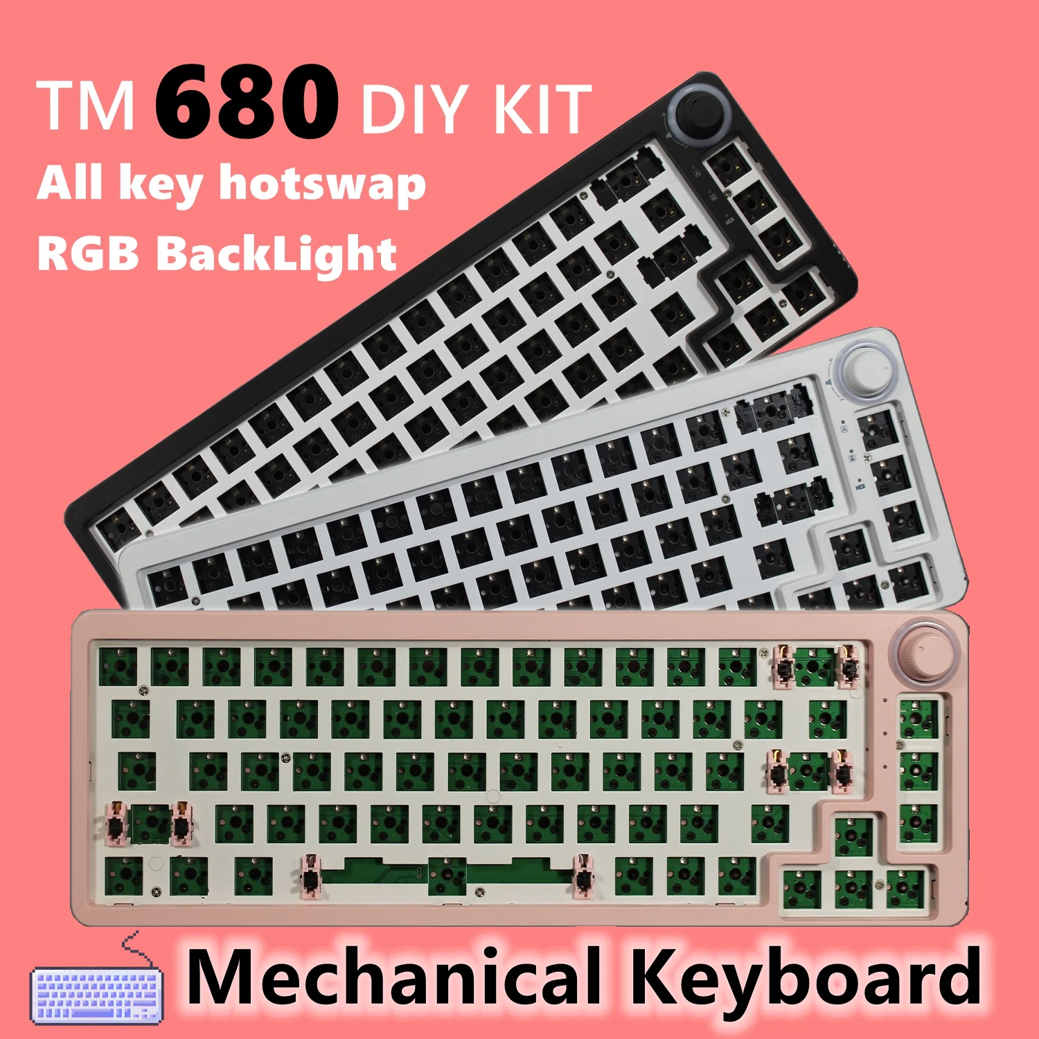 

TM680 Hot Swap 3 Mode Mechanical Keyboard DIY Kit Wired RGB Light Compatiable with 3/5 Pins for Cherry MX Gateron Kailh Switches