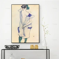 back view of a girl in blue skirt 1913 by egon schiele egon schiele art print schiele print wall art poster canvas painting