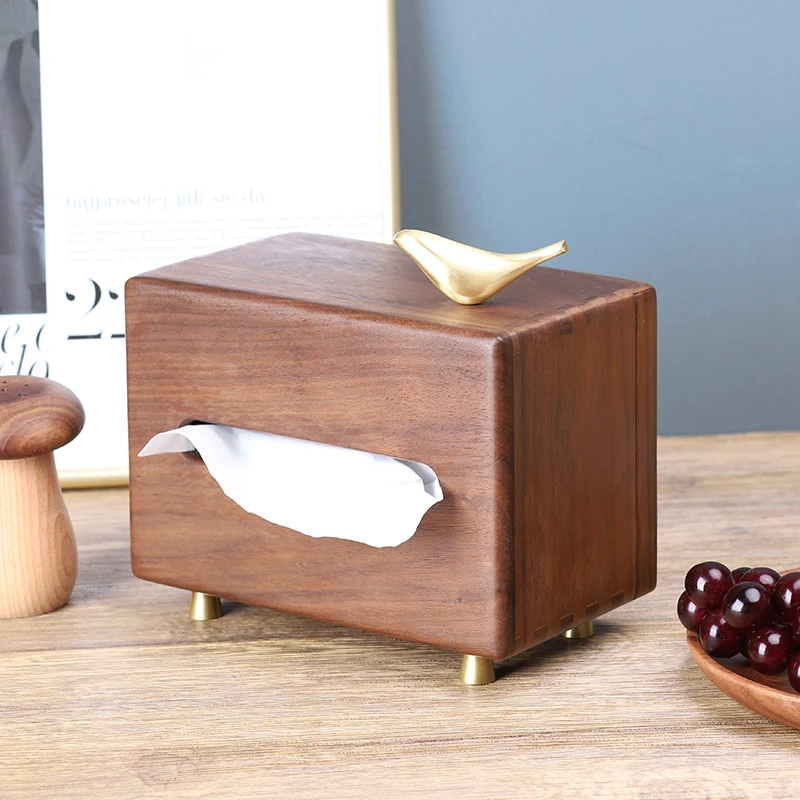 

Creative Solid Wood Tissue Box Spiritual Base Copper Bird Decorative Tissue Box Living Room Coffee Table Storage Home Decoration