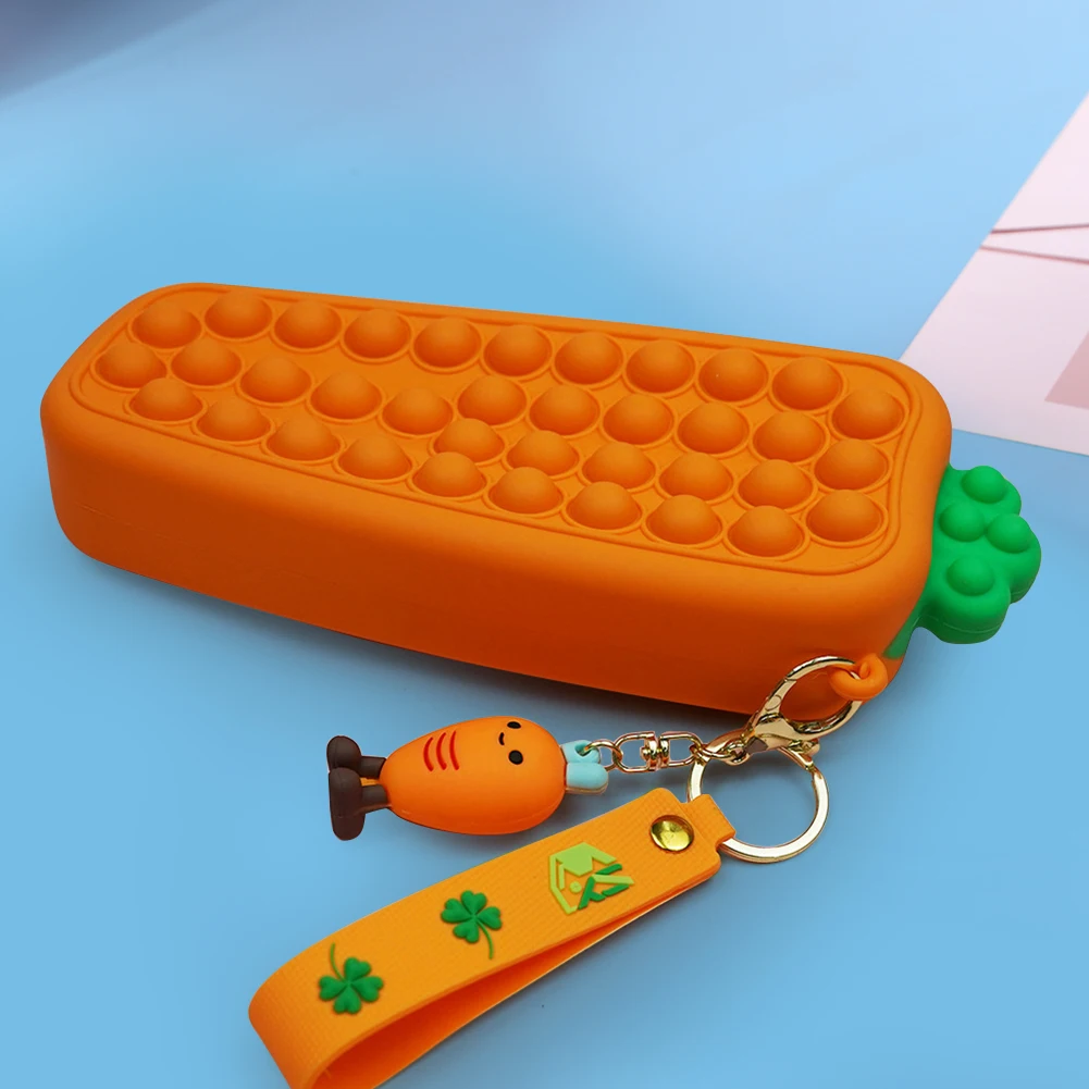 

Carrot Pencil Case Push Bubble Stress Reliever Sensory Toys Anti Anxiety Squeeze Toys Stationary Bag for Autism Special Needs