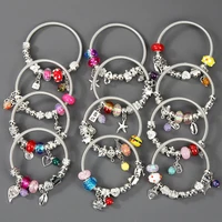 12pcsset women stainless steel starfish pendant charms bracelets wire cable rhinestone open adjustable cuff bangles diy jewelry