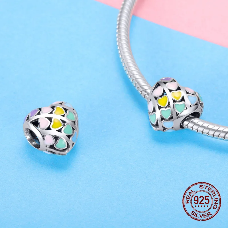 Эмалированные радужные простые бусины в форме сердца украшение очаровательный