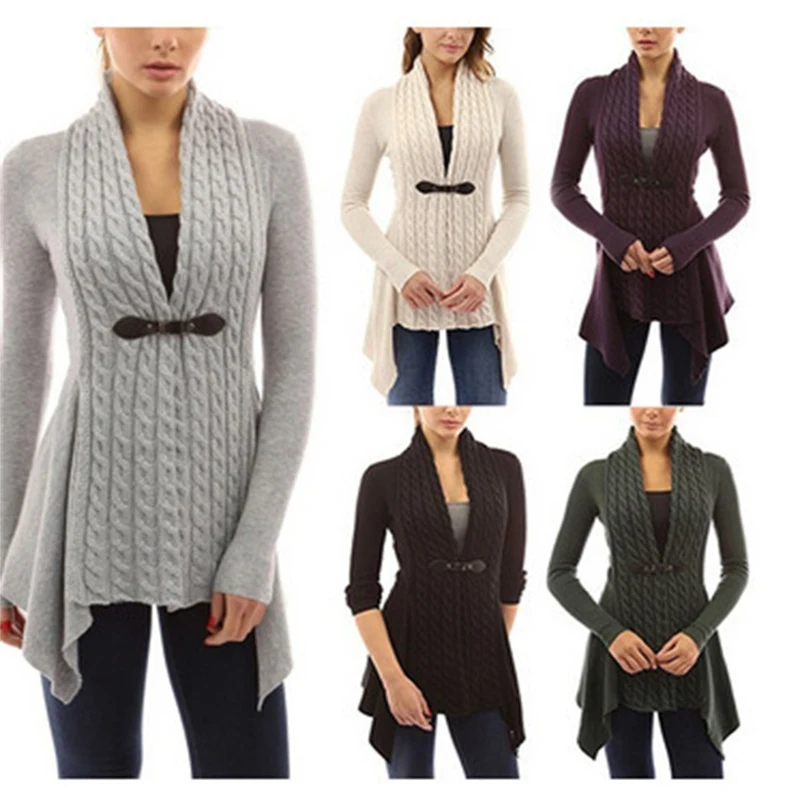 

2020 Autumn Knitted Long Sleeve Women Cardigan Sweater Wrap Cowl Neck Shawl Woman Sweaters Tops Coat Plus Size Cardigan Mujer