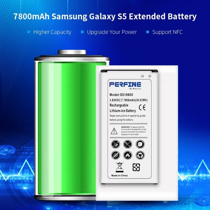 Бизнес Аккумулятор Для Samsung Galaxy S5 Perfine NFC Расширенную Батарею 7800 мАч + чёрный