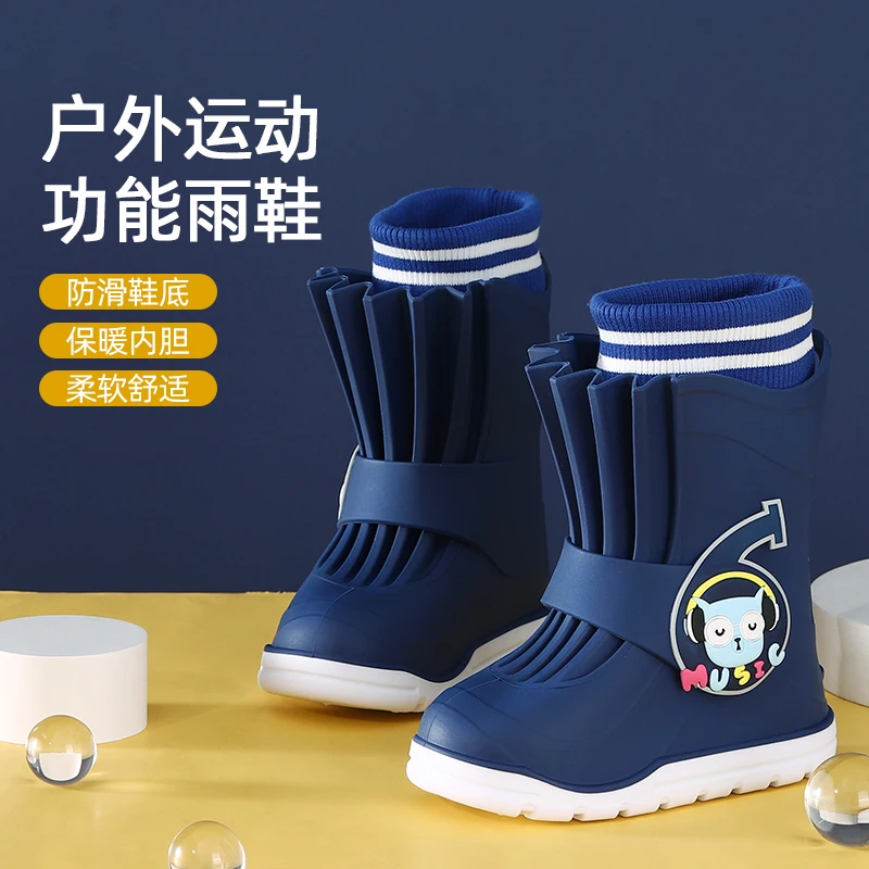 Lexixiong-zapatos de lluvia para ni&ntilde;os y ni&ntilde;as, zapatillas impermeables y antideslizantes de algod&oacute;n, se pueden a&ntilde;adir dibujos animados-1