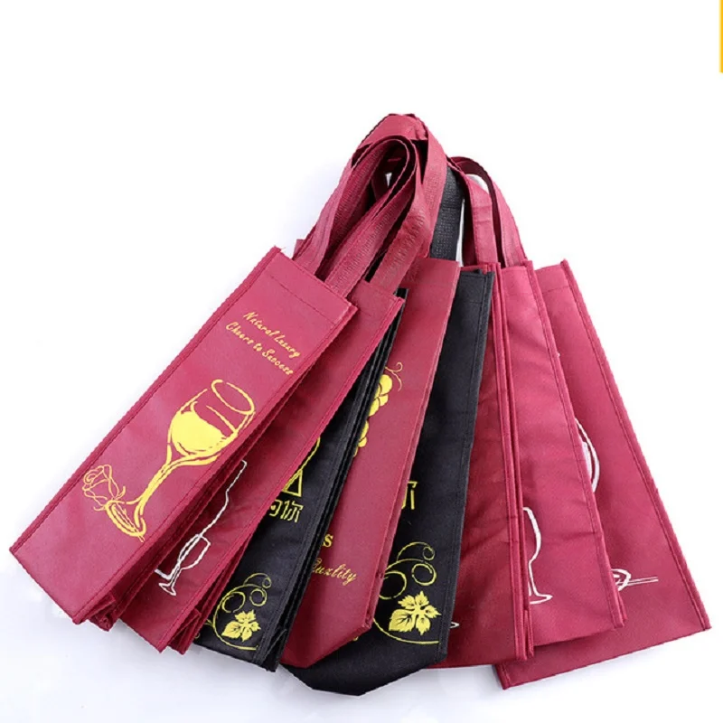 Free shipping Eco Red Wine Bottle Storage Non Woven Carrying Bag with Dividers Resuable Grocery Retail Fabric Shopping Bag images - 6