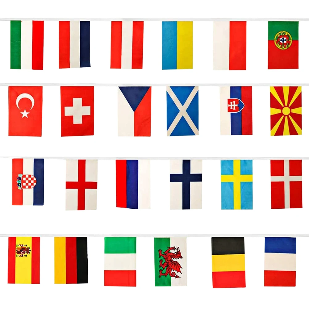 

2021 Football Championship Bunting 24 Nations Decorative Flags Banner for Sports Bar Restaurant Garden Party Decorations 21x14cm