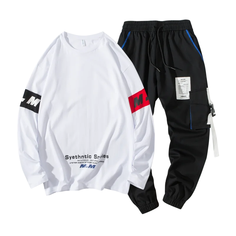 

M-5XL!!2019 autumn new personalized patch printing men's long-sleeved t-shirt youth tide men's sports and leisure suit.