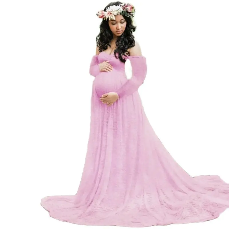 

Кружевные платья с длинными рукавами для беременных, для фотосессии, для беременных, для фотосессии, для детского душа, Макси-платье, свадебное платье, одежда для беременных женщин