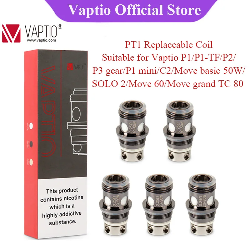 Сменная катушка подходит для Vaptio P1/P1-TF/P2/P3 gear/P1 mini/C2/SOLO 2/Move basic 50 Вт/Move 60 kit 5 шт. Core Head Clearomizer