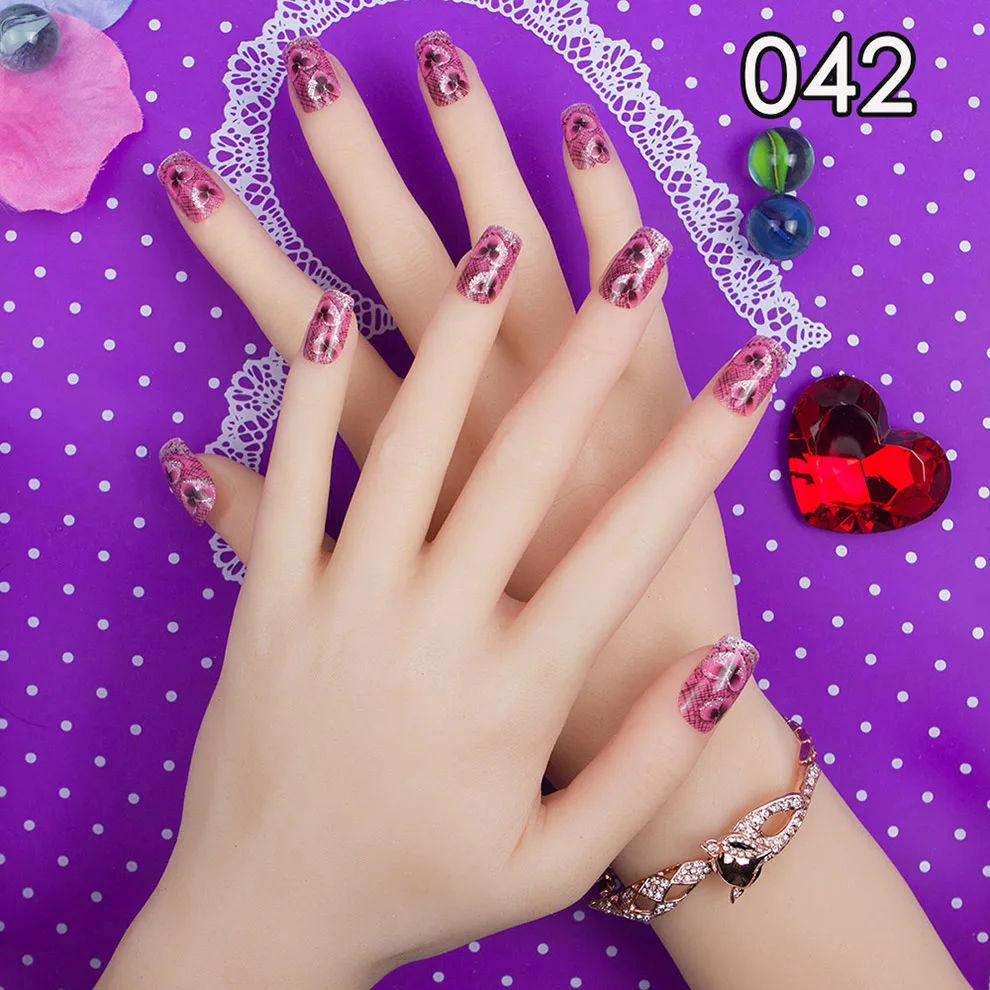 Мода 24 шт./компл. 10 размеров накладные ногти полное покрытие французские с