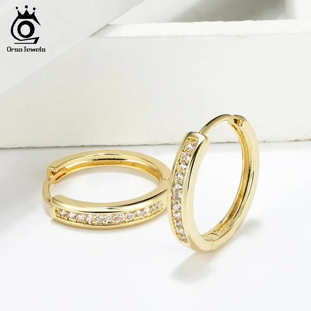 ORSA JEWELS новые модные серьги шампанского золотого и серебряного цвета, цирконий простой элемент, женские серьги круглые для женщин OME34