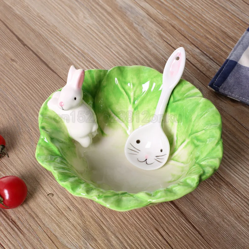 Керамическая миска с мультяшными кроликами блюда в капусте тарелка фруктовый