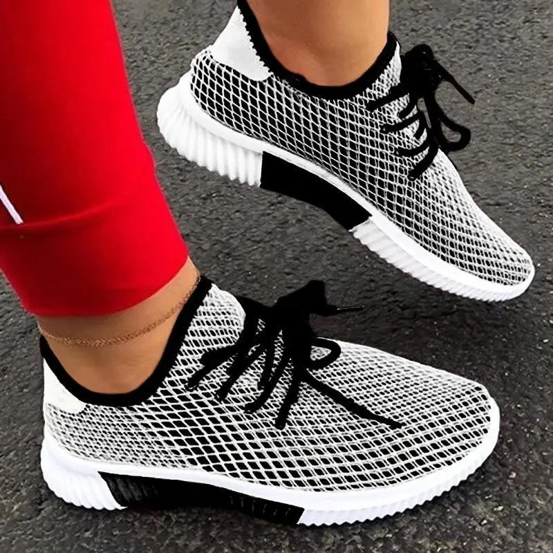 

New 2021 Women Sneakers Summer Casual Sport Shoes Fashion Breathable Mesh Running Sneakers Black Lace Up Ladies Walking Shoes