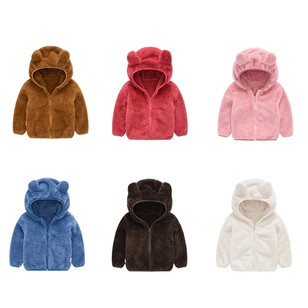 

Autumn and winter fleece wool coat children's clothing boy girl weaters Adorable bear ears sturdy hoodie baby Hairy zipper coat