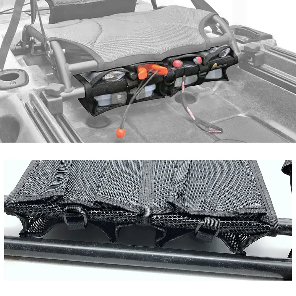 

Hot Sale Nylon Mesh Kayak Storage Bag Portable Seat Fishing Gear Box Sundries Organizer Adjustable Buckle Strap Mesh Pouch