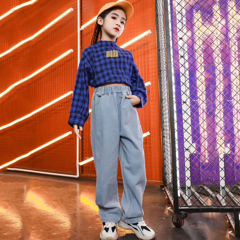 

Ropa Hip Hop Stage Clothes For Girls Cropped High Collar Tops Kids Jazz Dancing Sets Student Children's Day Festival Outfit 1413
