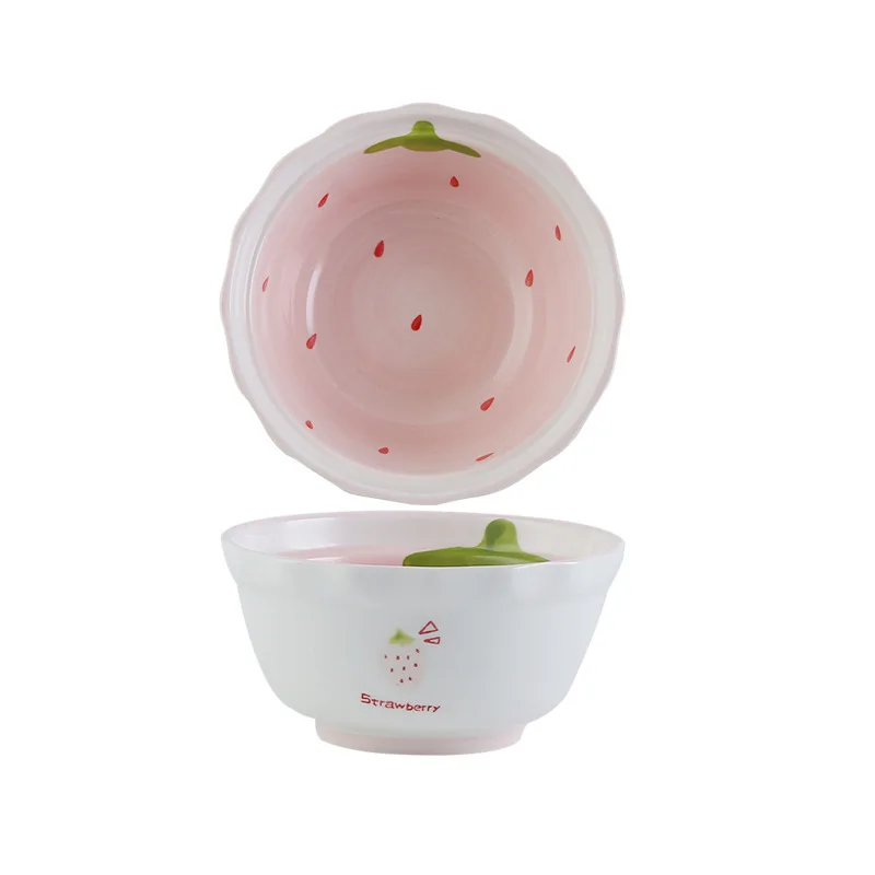 Strawberry Bowl Cute Girl Heart Rice Creative Personality Household Noodle Soup Dishes Tableware dinnerware set | Дом и сад