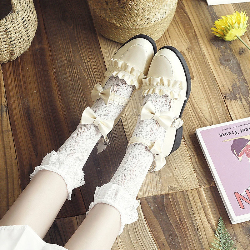 

Jk Pu Leather Lolita Shoes British Style Female Loli Shoes Sweet Girl College Teenage Mid Heel Female Lolita Simple Shoes