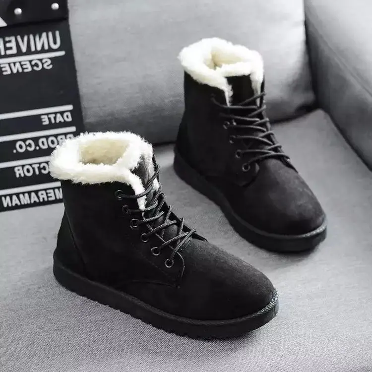 

Snow boots women's 2020 new plush warm short cotton boots lace up Suede Boots fashion