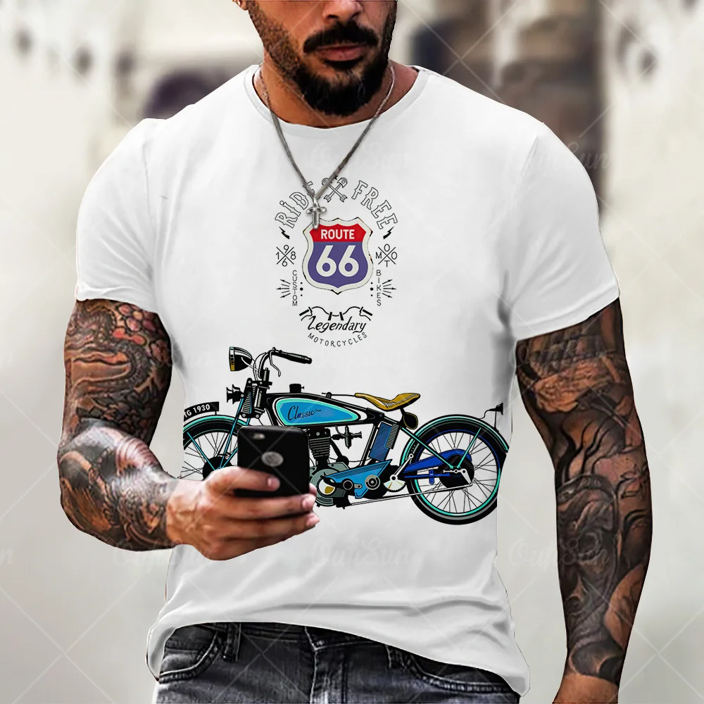 

3D Printing Men's T-shirt Retro Short Sleeve Fashion Street O-neck T-shirt Route 66 Letter Print Summer Top 2021