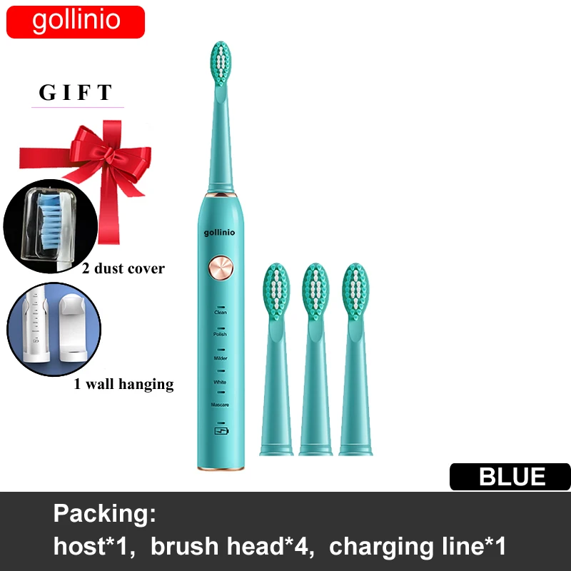

Электрическая зубная щетка gollinio GL11A, быстрая зарядка через usb, сменная Водонепроницаемая головка для взрослых, xp7, высокое качество
