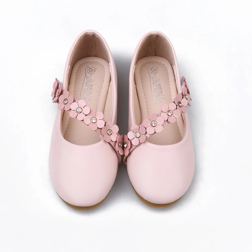 Туфли для девочек с цветами однотонная повседневная обувь на плоской подошве