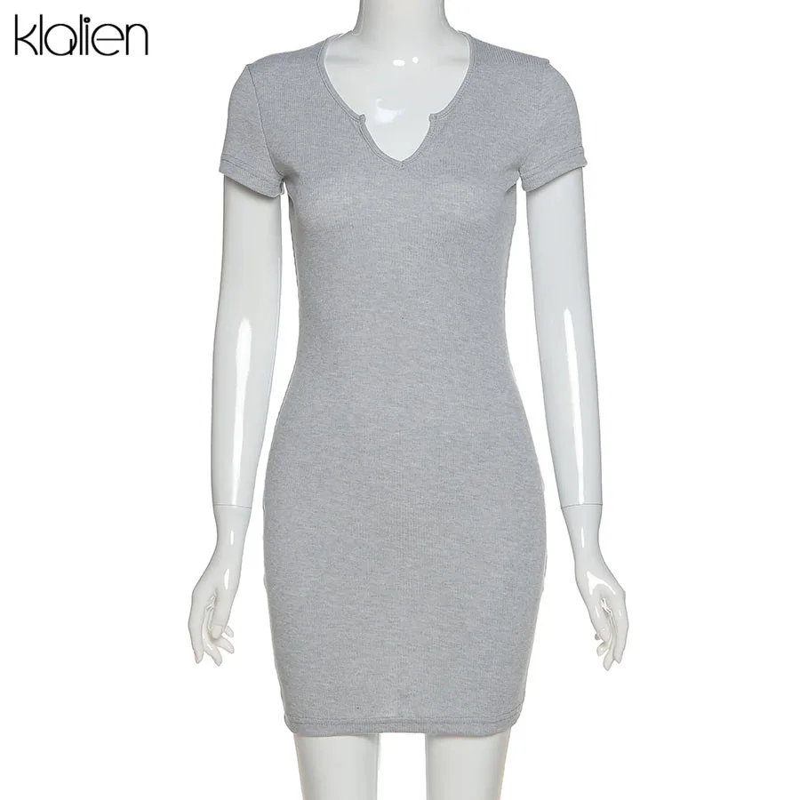 KLALIEN female casual soft slim bodycon dress summer new fashion office lady high street leisure solid mini women | Женская одежда