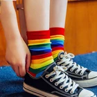 1 пара, хлопковые эластичные женские длинные кавайные Роскошные Яркие цвета, радужные полосатые спортивные носки Meias, повседневные носки в стиле ретро Харадзюку