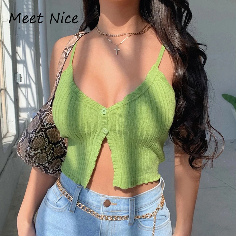 

Knitted Summer Camis Tops Women V Neck Vest Sleeveless Sexy Crop Tops Tees Backless Sexy Spaghetti Strap Tops Woman Clothes