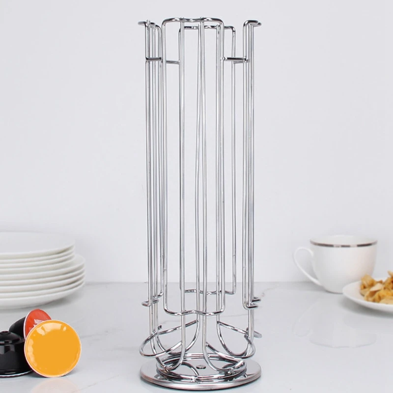 

18Cups Rotatable Coffee Pod Holder Iron Chrome Plating Display Capsule Rack Stand Storage Shelves for Capsule