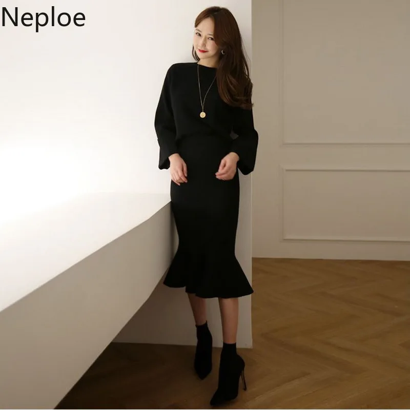 Neploe новые женские кашемировые свитера, вязаная посылка, юбки в стиле «рыбий хвост», комплекты из 2 предметов, Auntmun женские платья, вязаный костюм 46288