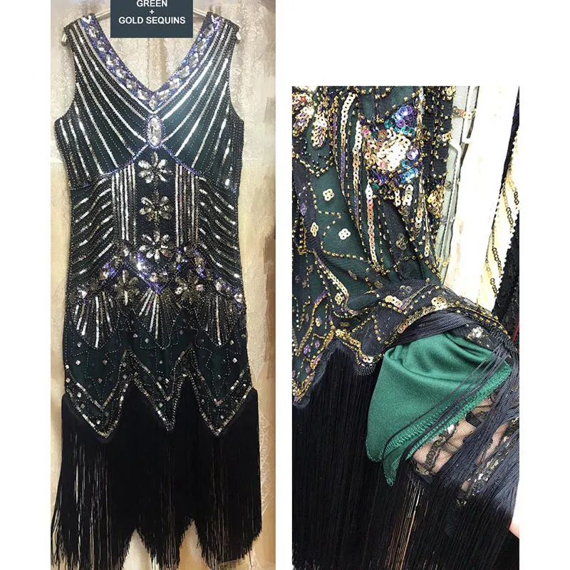 1920s Flapper платье Great Gatsby вечерние платья с блестками и бахромой