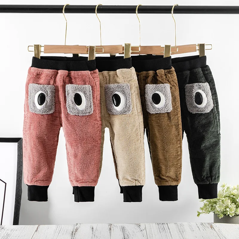 

Corduroy Pants Baby Boys Girls Clothes Cartoon Plus Fleece Trousers Children Kids Pants Boy Girl Eye Decals Fashion Clothing