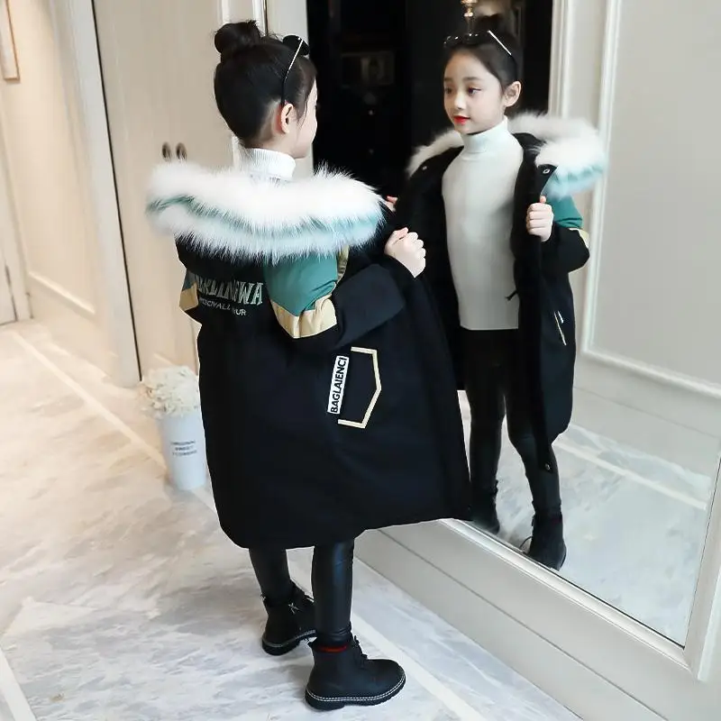 -30° Russian Winter Parkas Down Jacket Teen Warm Coat Outerwear Teenage Outfit Children Kids Girls Fur Hooded 4-16 Years | Детская