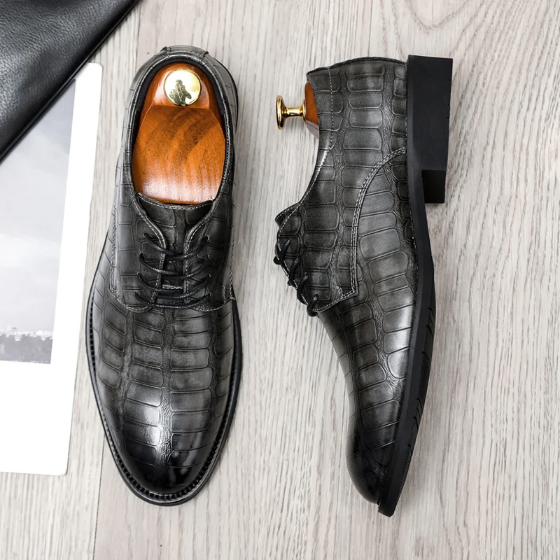 

38-47 Men Pointy Oxford Party Shoes Crocodile Pattern Wedding Shoes Misalwa British Chic Footwear Mens Stylish Suit Shoes 2021