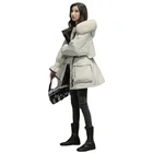 Новинка 2021, зимние парки с подкладкой на пуху, женская брендовая модная теплая парка с большим мехом и капюшоном, Женское пальто высокого качества