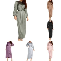 40hot women simple solid color loose satin wrap front irregular hem dress for daily life