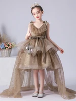 girls pageant gowns spaghetti straps v neck sleeveless princess puffy tulle children formal evening dresses for wedding
