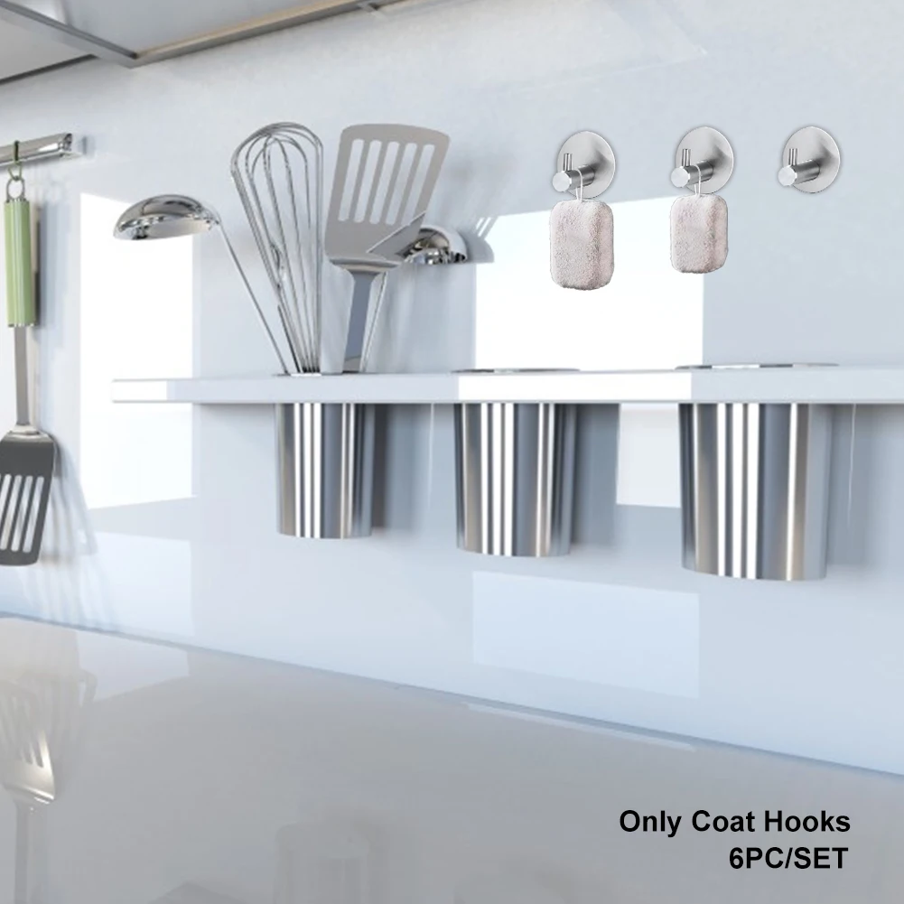 

6pcs/set Sticky Hook Self Adhesive Heavy Duty Home Coats Bathroom Office Towels Practical Wall Mounted Closet For Shower Kitchen