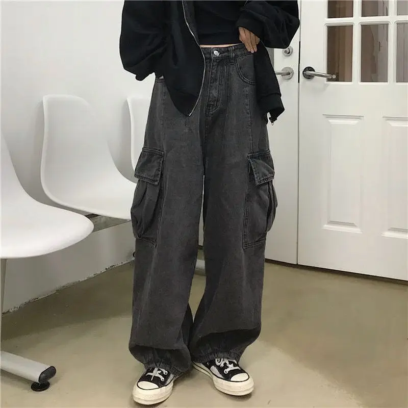 Джинсы мужские с большими карманами, свободные брюки в стиле ретро, темная уличная одежда, широкие штаны в Корейском стиле для студентов, ос...