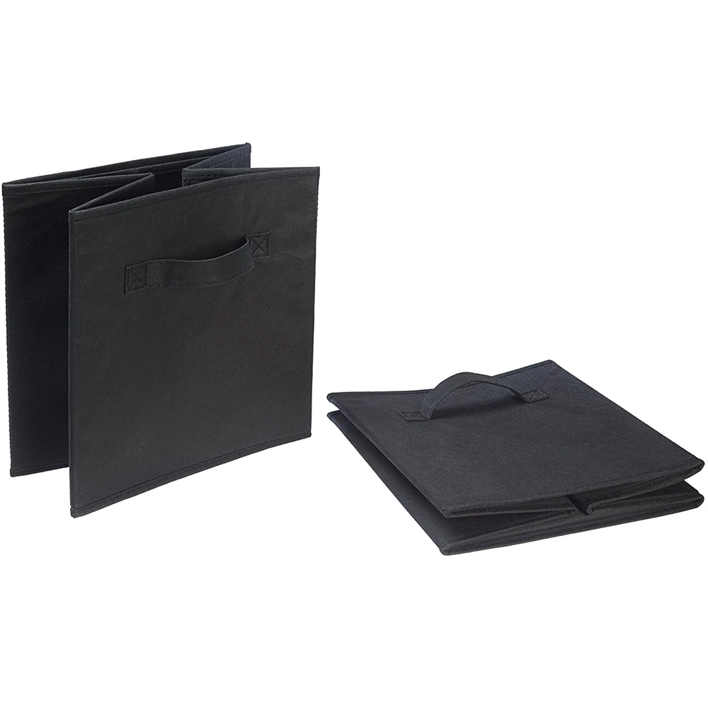 

6pcs Folding Storage Boxes Black Bag Non-woven Fabrics CD Toys Socks Sundries Organizer Lid Laundry Basket Home Office Shelf