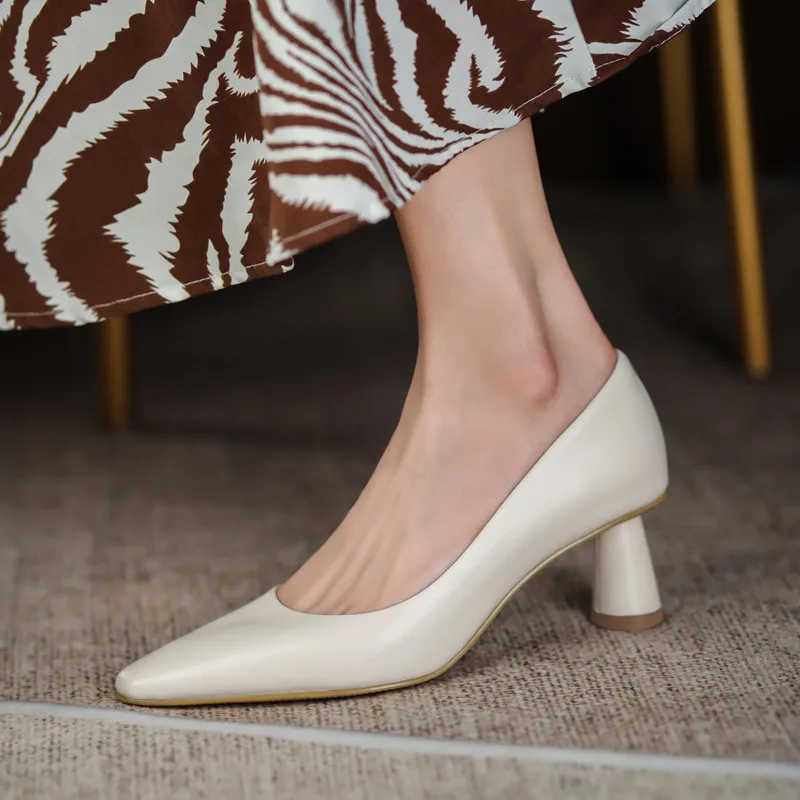 

MEMUNIA 2021 Vintage Genuine Leather Shoes Women Single Shoes Solid Colors Slip On High Heels Dress Party Shoes Women Pumps