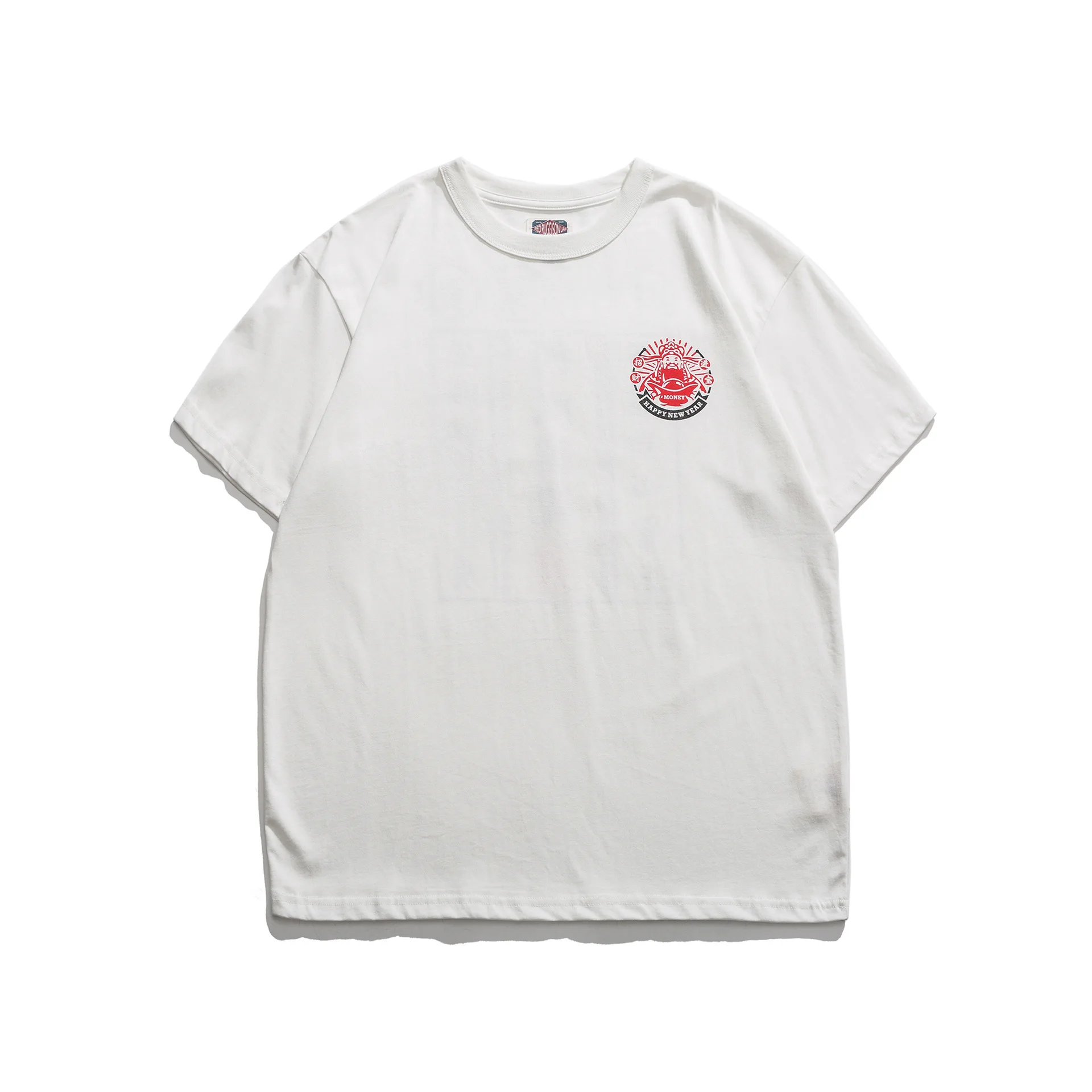 

RS-2166 T-Shirt Men Chinese Style Retro Chic Youth Fashion High Quality Oversize Drop Shoulder Loose Printing Short Sleeve Tees