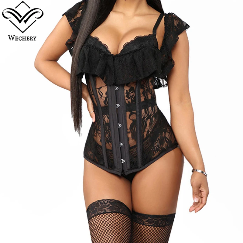 Женское нижнее белье в готическом ретро-стиле, эластичные кружевные топы с открытыми плечами, панк-корсет