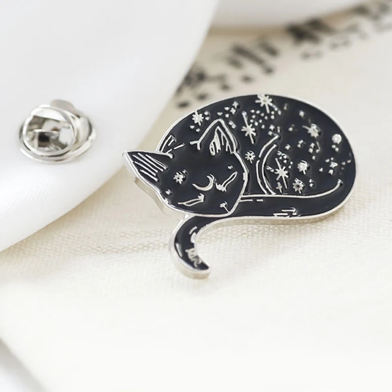 Черный кот шпильки Crecent Луна броши кошки рюкзак сумка шляпа пуховики и парки для
