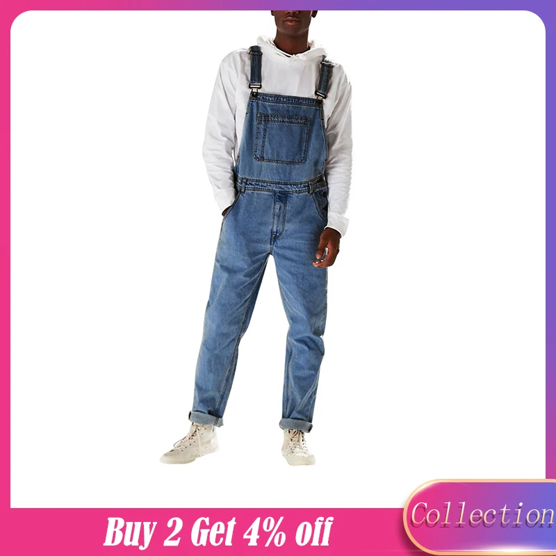 Комбинезон мужской джинсовый с карманами на подтяжках|Повседневные брюки| |