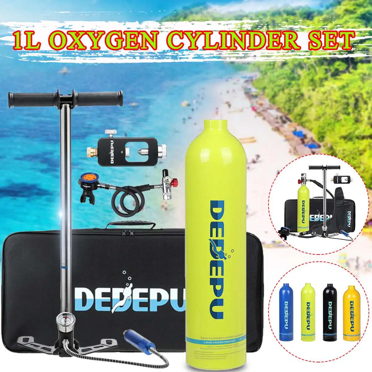 

1L Scuba Diving Cylinder Mini Oxygen Tank Set Diving Respirator Air Tank Dive Breathing Valve Hand Pump For Diving Equipment Set