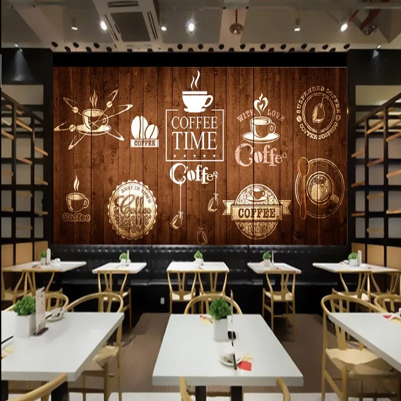 

Drop Shipping Custom Photo Wallpaper Hand Painted Coffee Coffee Cup Mural Cafe Restaurant Lounge Wooden Painting Wallpaper