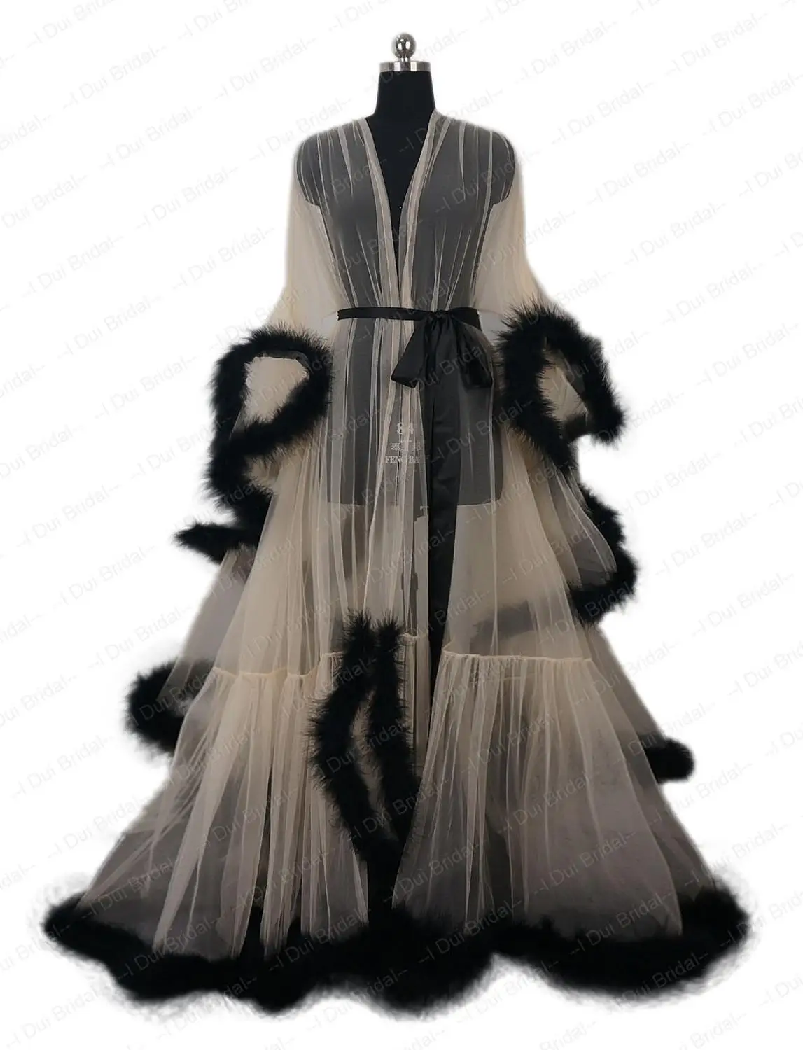 nude black Румяна Розовый перо Свадебный халат Тюль Иллюзия свадебный подарок церемония праздничная одежда халат - Цвет: nude black